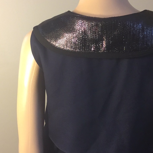 WAYNE : SLEEVELESS DARK BLUE 100% SILK DRESS - Picture 6 of 7